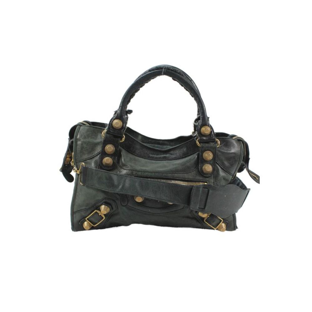 Balenciaga Paris Womens Leather Embellished Shoulder Bag Green